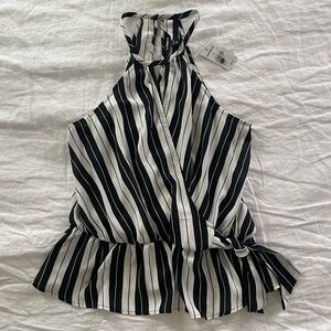 NWT Express Black and White Sleeveless Halter Blouse Wrap Top